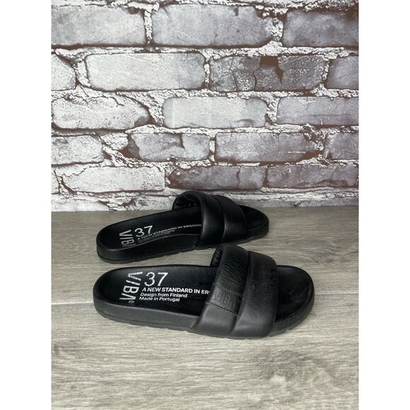 VIBA Porto Preto Black Leather Portugal Slides Sandals Women’s Sz 37EU/6.5M US - Picture 8 of 16